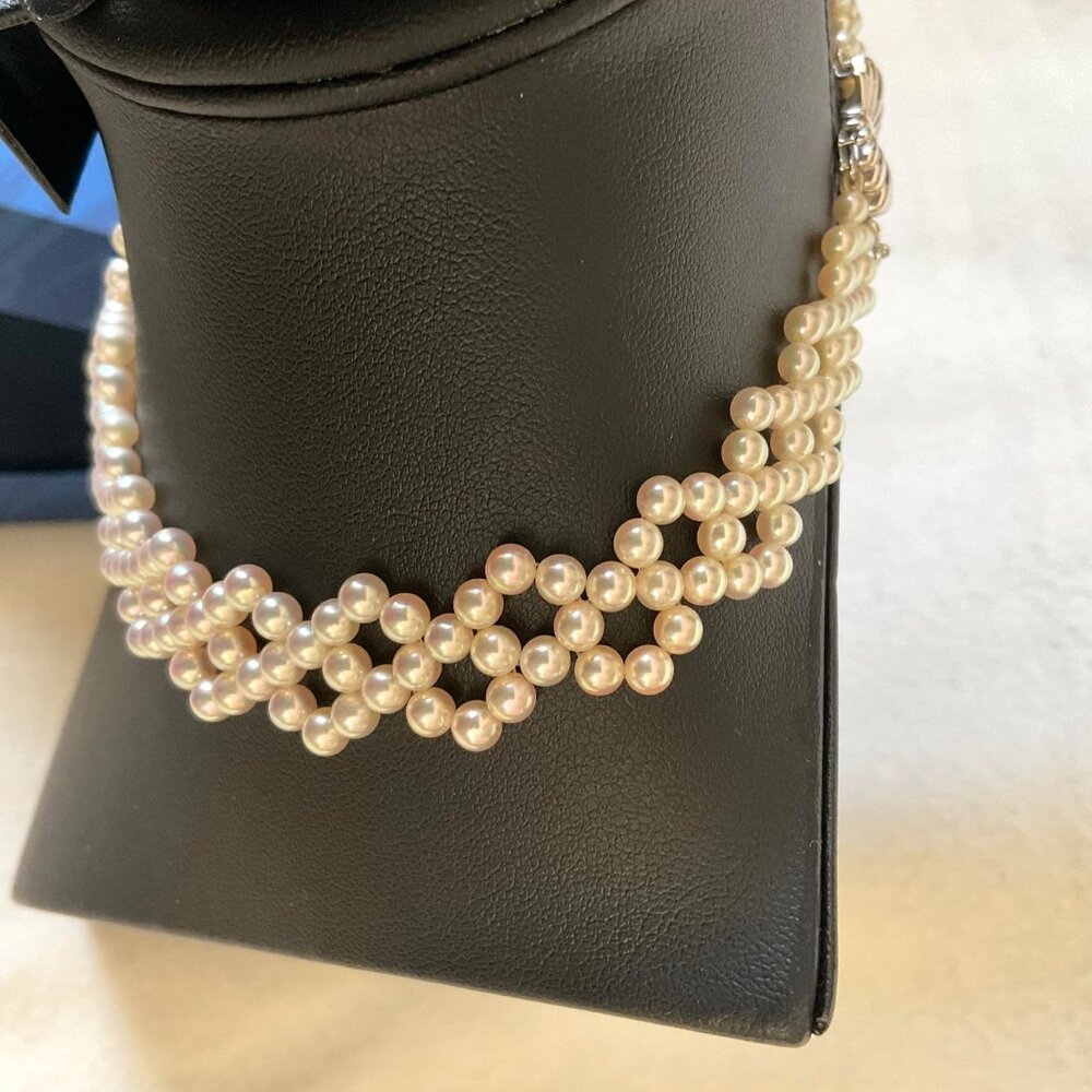 Mikimoto 4-7.5mm K18 Expert technique lace collar akoya pearls necklace w/case - Picture 7 of 14